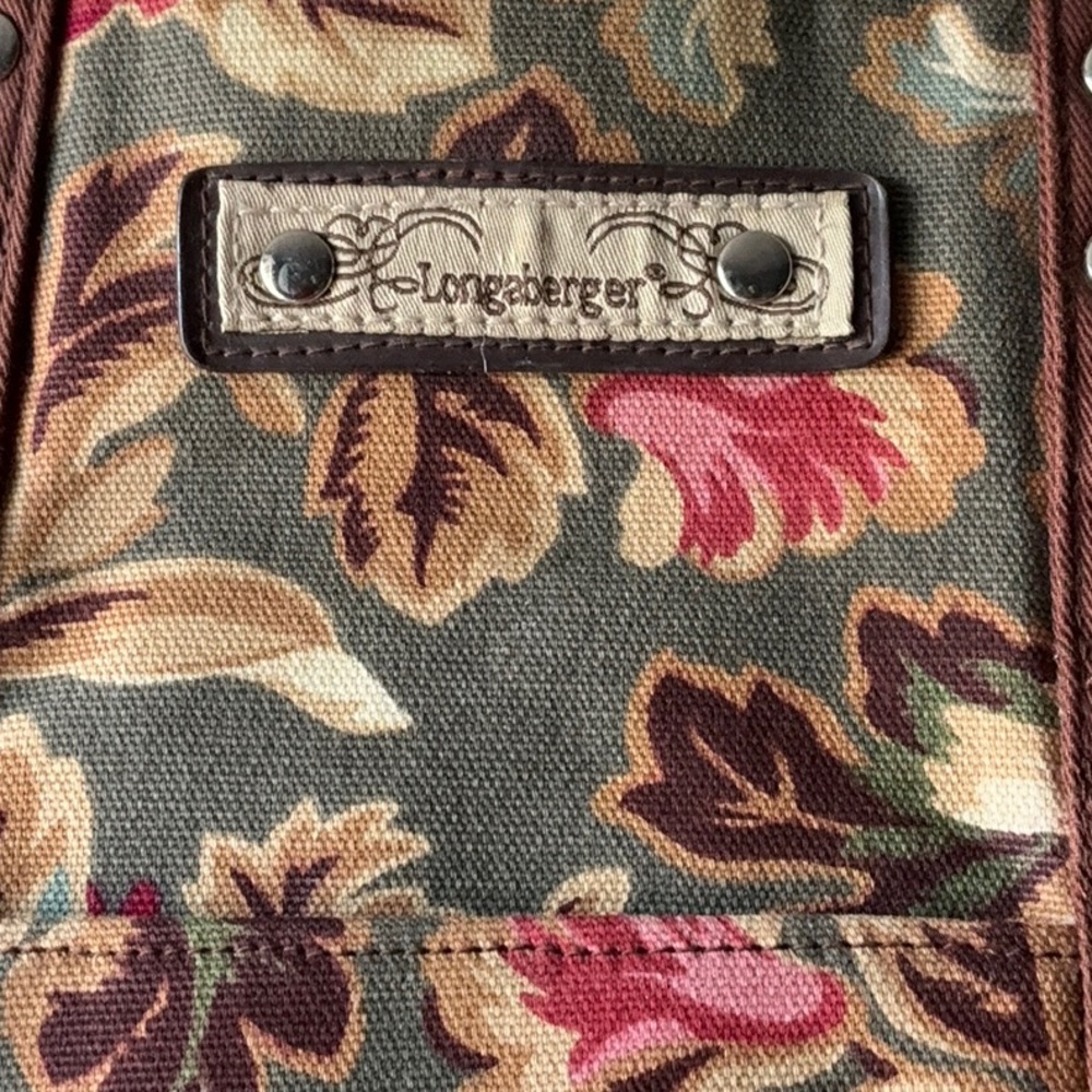 Retired Longaberger Homestead Small Tote/ Purse /Bag Olive Brown Floral - Picture 2 of 6